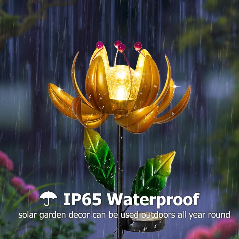 SUCUY Solar Lights Wind Spinners for Yard and Garden - Metal Lotus Flower Windmills LED Crackle Glass Globe Outdoor Garden Decor Yard Art Lawn Ornament - Image 3